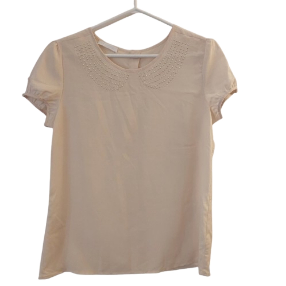 Mesh Cream Sequin Blouse Top Size 8